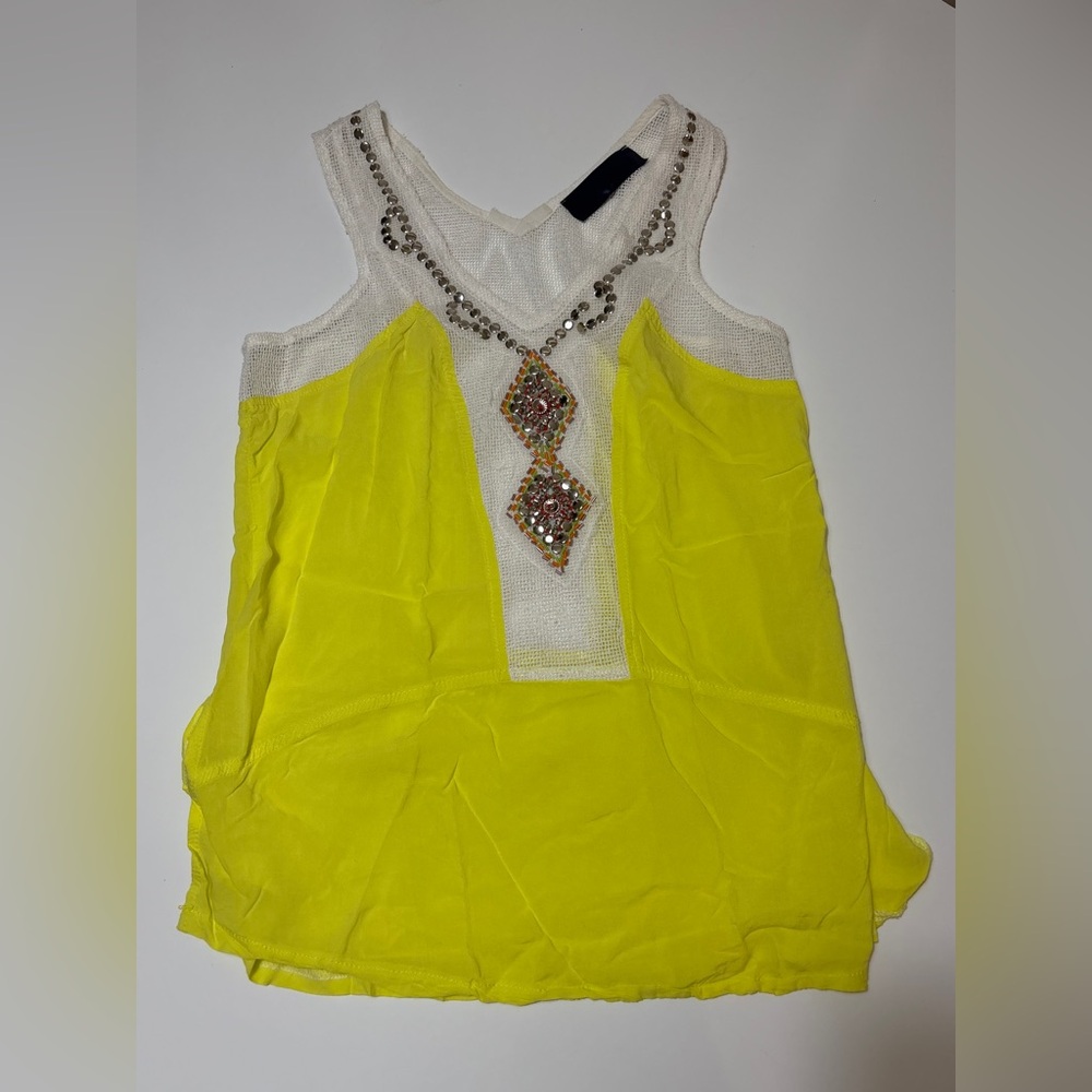 Women's Embellished Yellow & Cream Sleeveless Tank Top